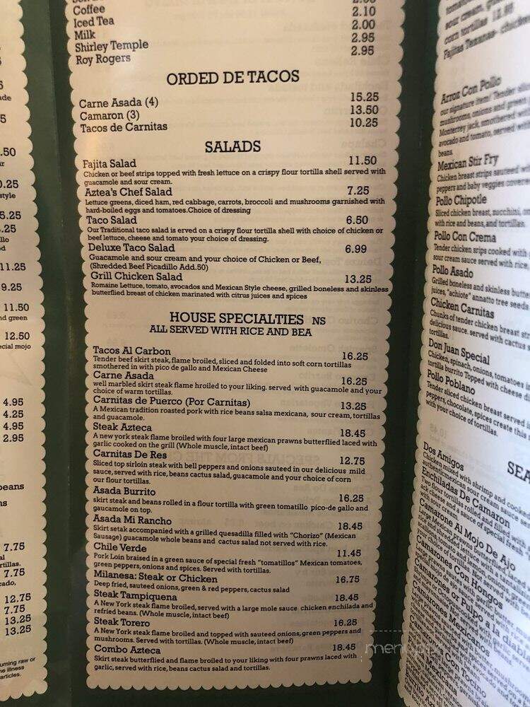 Azteca Mexican - Charlotte, NC menu_pic