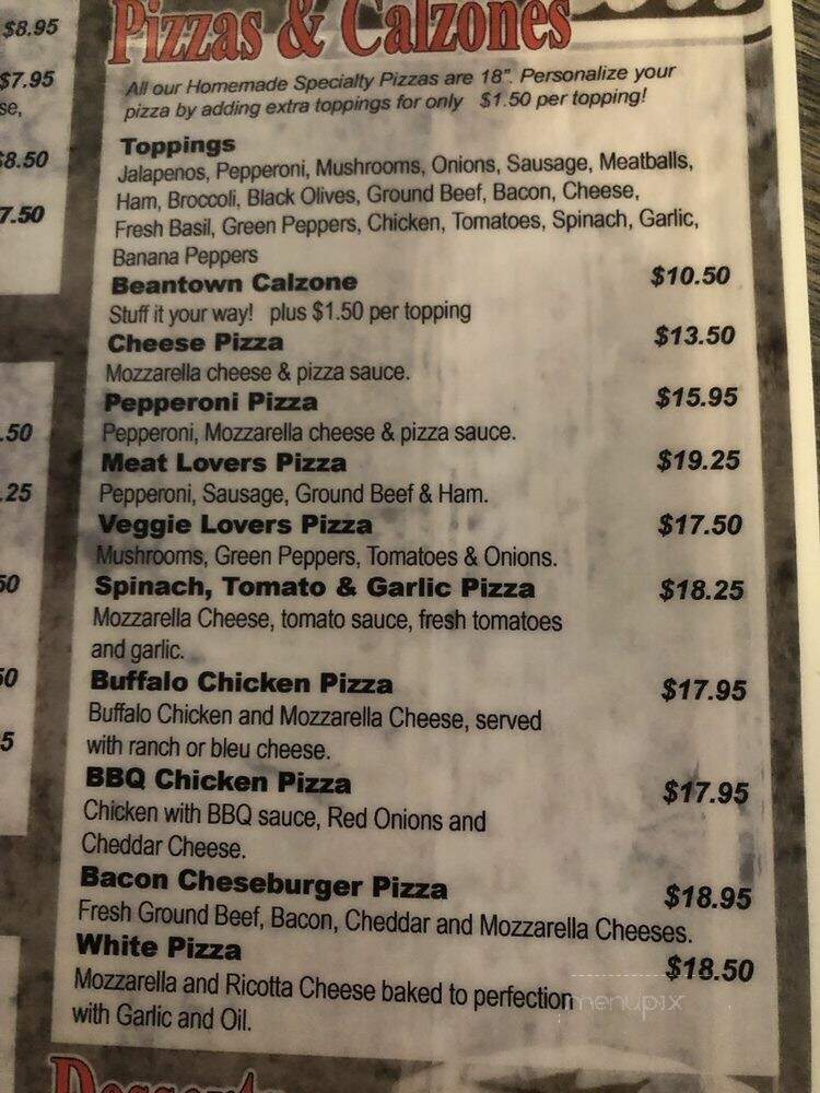 Beantown Tavern - Matthews, NC menu_pic