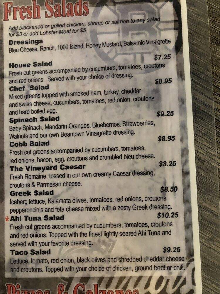 Beantown Tavern - Matthews, NC menu_pic