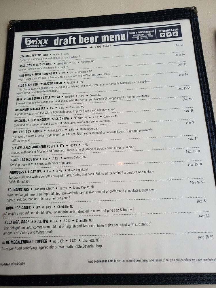 Brixx Pizza - Huntersville, NC menu_pic