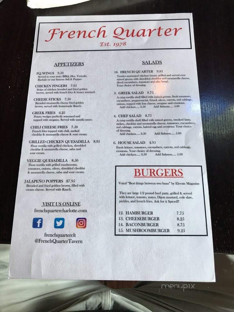 French Quarter - Charlotte, NC menu_pic