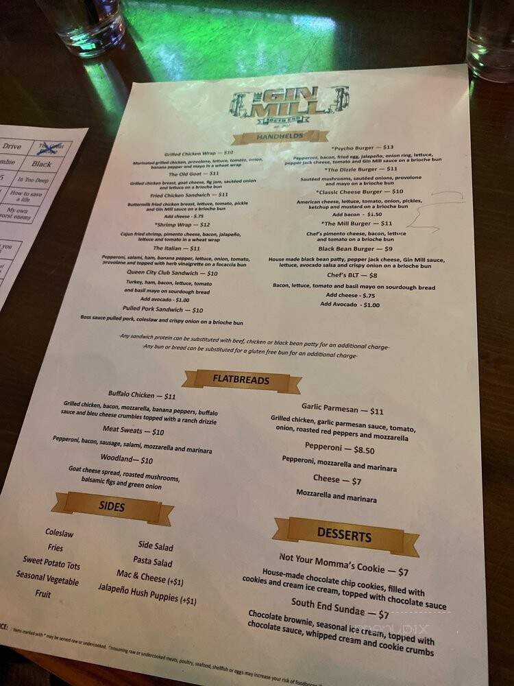 Gin Mill South End - Charlotte, NC menu_pic