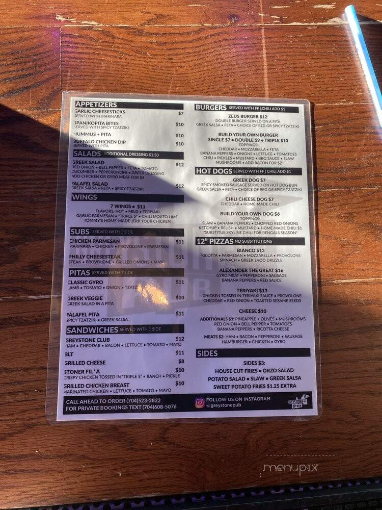 Greystone Restaurant - Charlotte, NC menu_pic