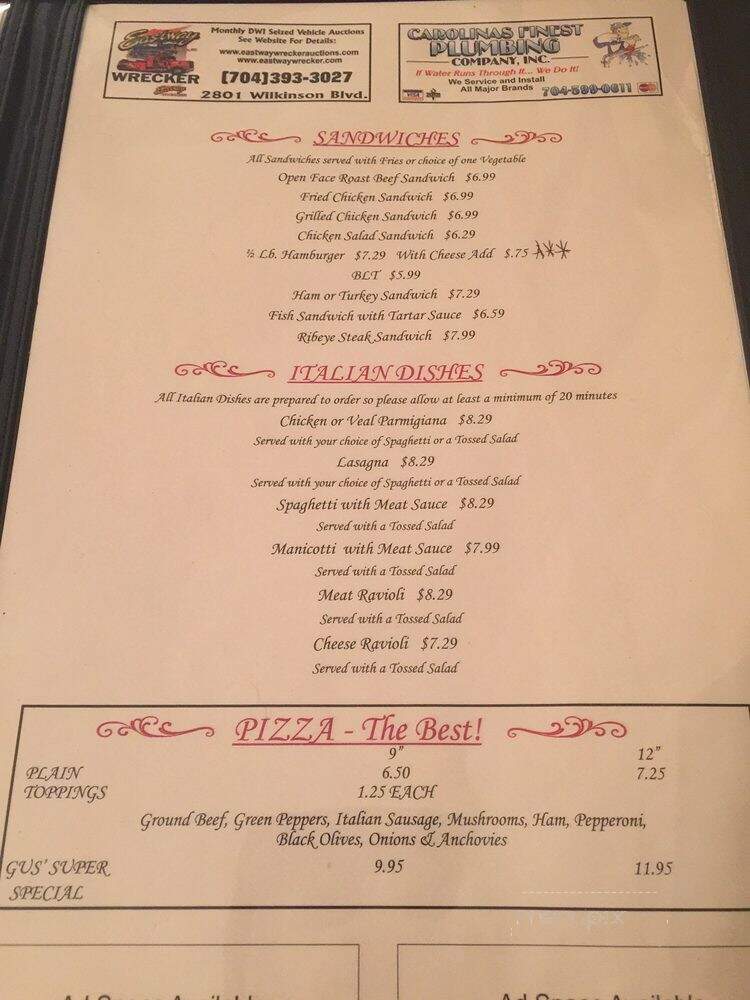 Gus's Sir Beef Restaurant - Charlotte, NC menu_pic