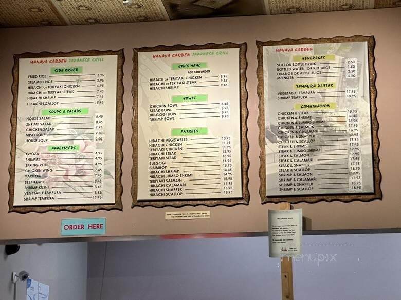 Hanaya Garden Japanese Grill - Charlotte, NC menu_pic