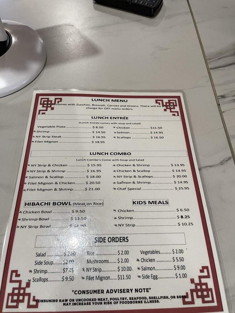 Hibachi Grill - Charlotte, NC menu_pic
