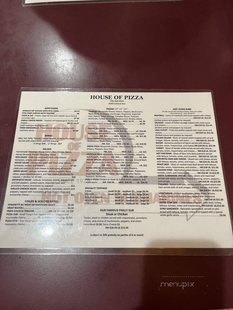 House Of Pizzas - Charlotte, NC menu_pic