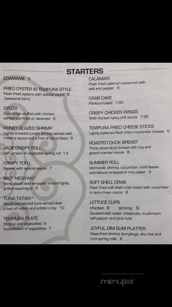 Jade Asian Fusion Sushi Bar - Charlotte, NC menu_pic