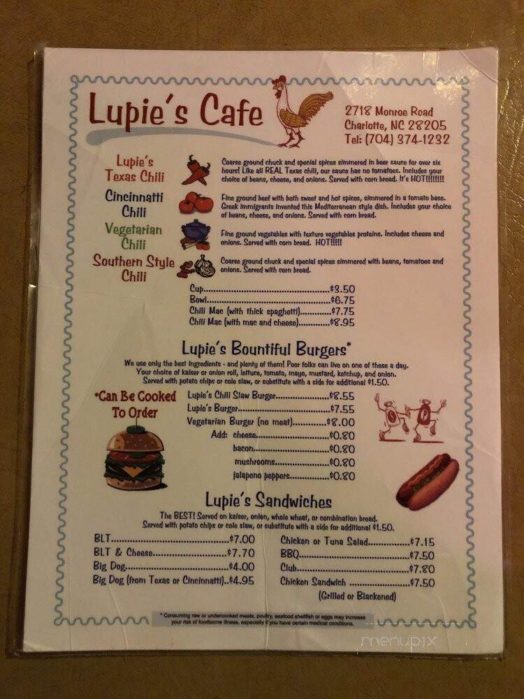 Lupie's Cafe - Charlotte, NC menu_pic