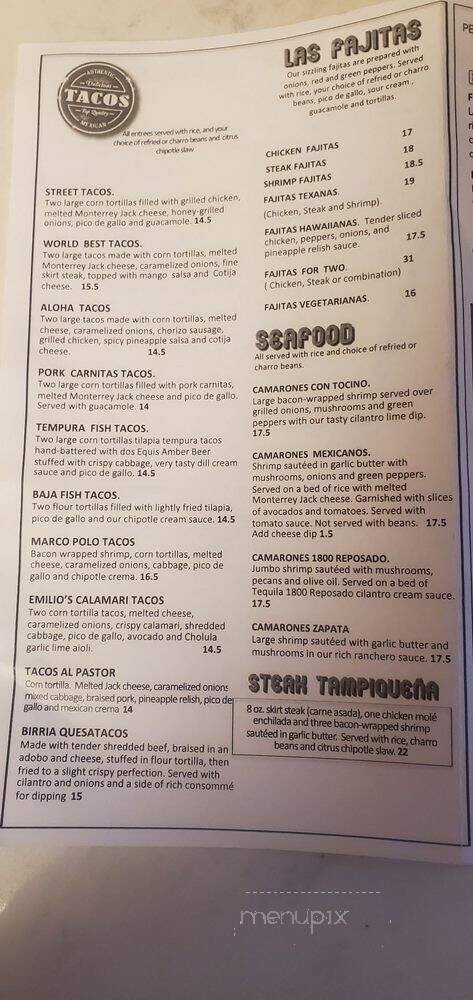 Zapata's Cantina Mexican Restaurant - Charlotte, NC menu_pic