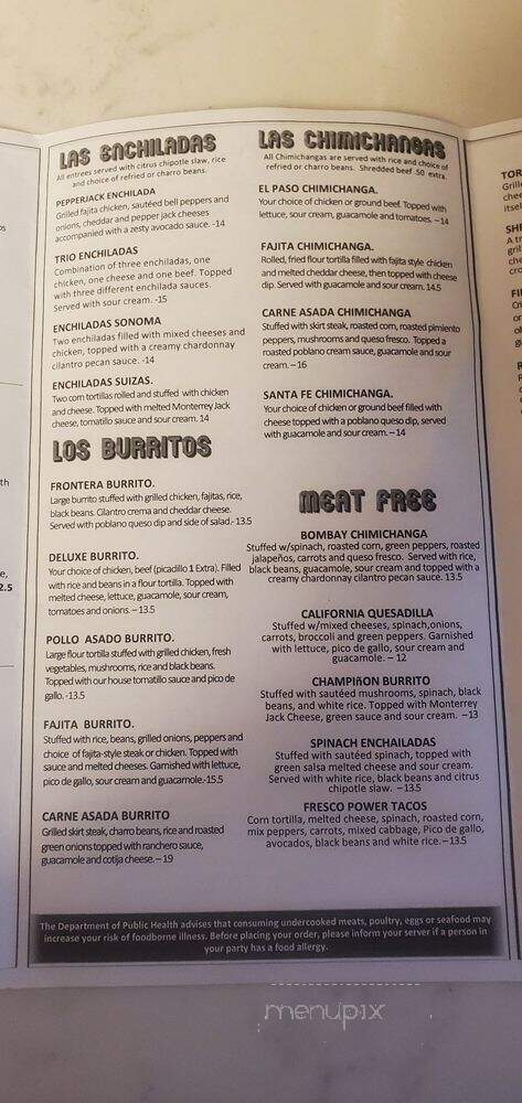 Zapata's Cantina Mexican Restaurant - Charlotte, NC menu_pic