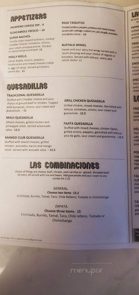 Zapata's Cantina Mexican Restaurant - Charlotte, NC menu_pic