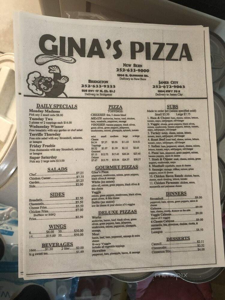 Gina's Pizza - Bridgeton, NC menu_pic