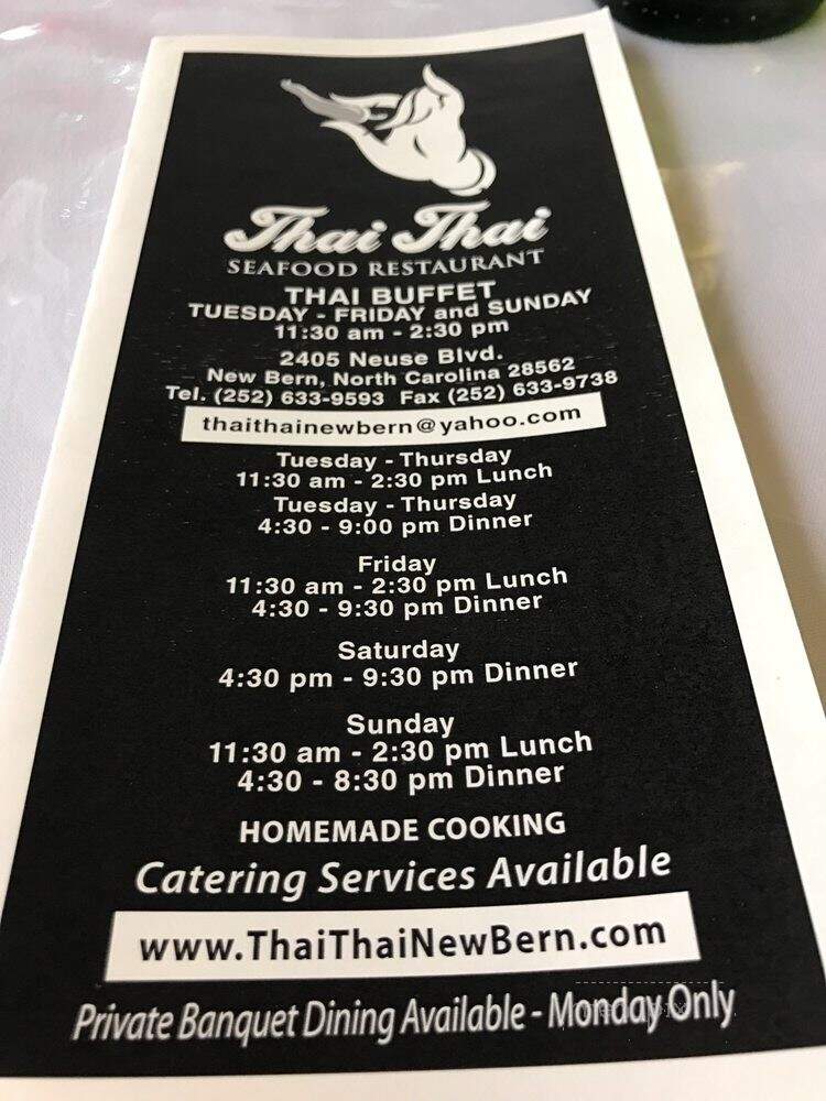 Thai Thai Seafood Restaurant - New Bern, NC menu_pic