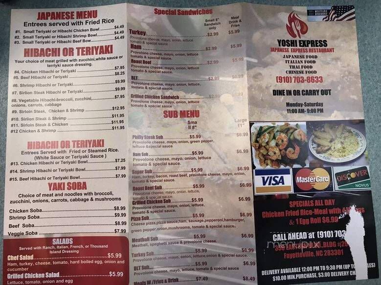 Yoshi Thai Express - Fayetteville, NC menu_pic