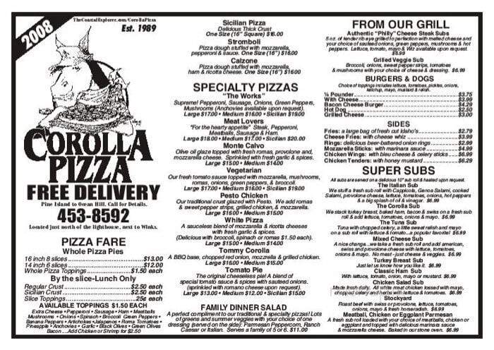 Corolla Pizza & Deli - Corolla, NC menu_pic