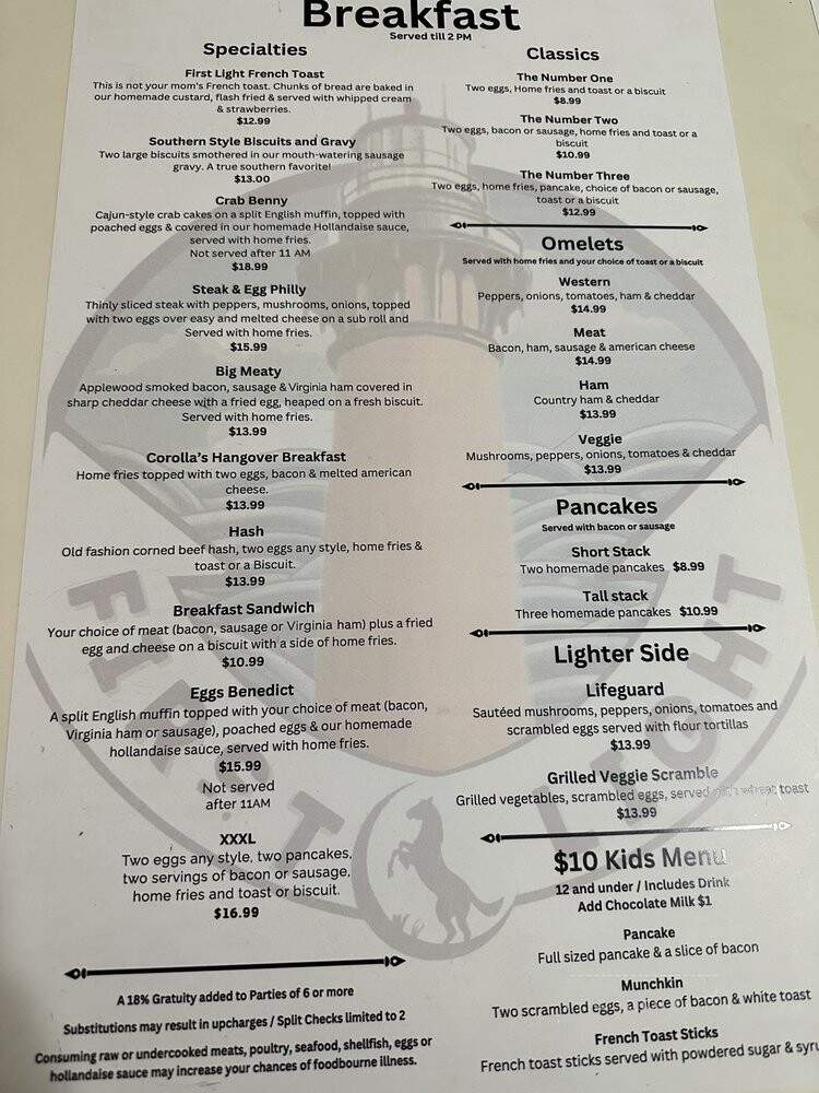 First Light - Corolla, NC menu_pic