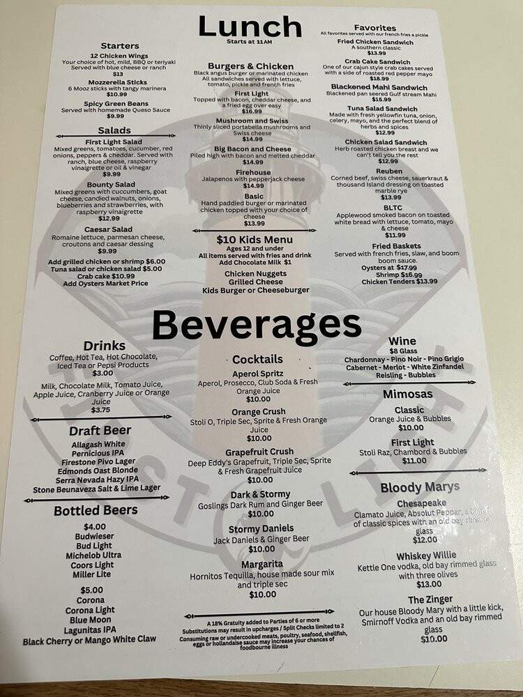 First Light - Corolla, NC menu_pic