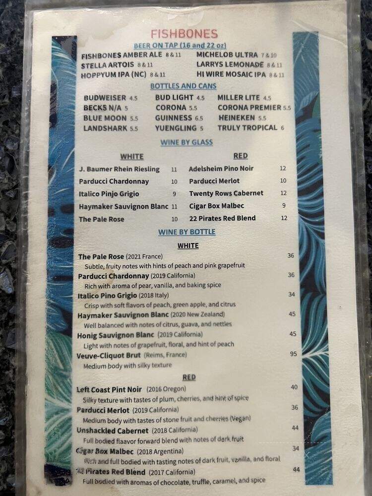 Fishbones Raw Bar & Restaurant - Kitty Hawk, NC menu_pic