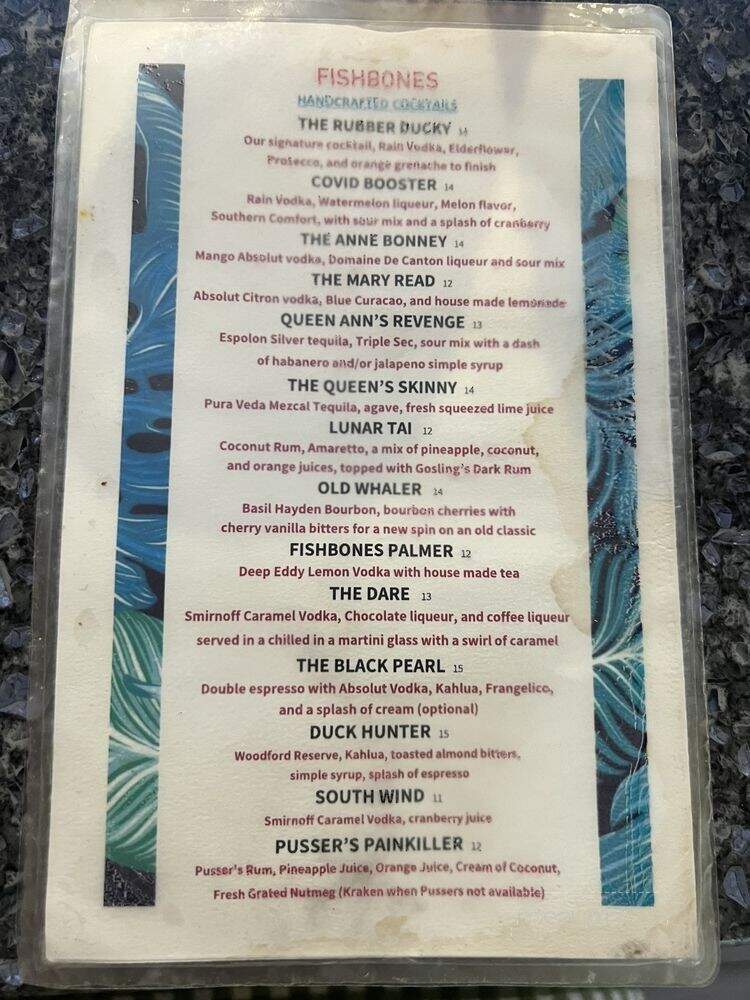 Fishbones Raw Bar & Restaurant - Kitty Hawk, NC menu_pic