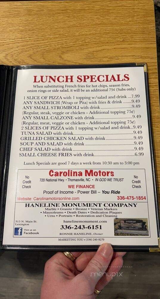 Elizabeth Pizza & Restaurant - Thomasville, NC menu_pic