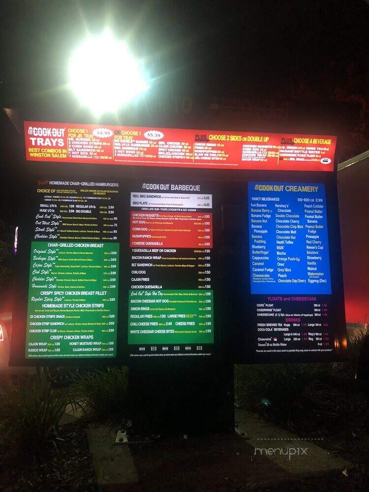 Cook Out - Winston Salem, NC menu_pic