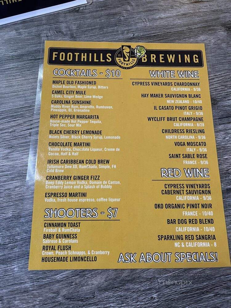 Foothills Brewing - Winston Salem, NC menu_pic