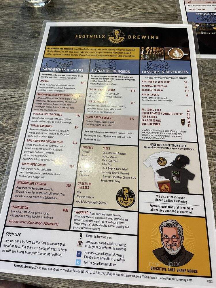 Foothills Brewing - Winston Salem, NC menu_pic