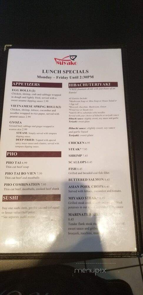 Miyako - Winston Salem, NC menu_pic