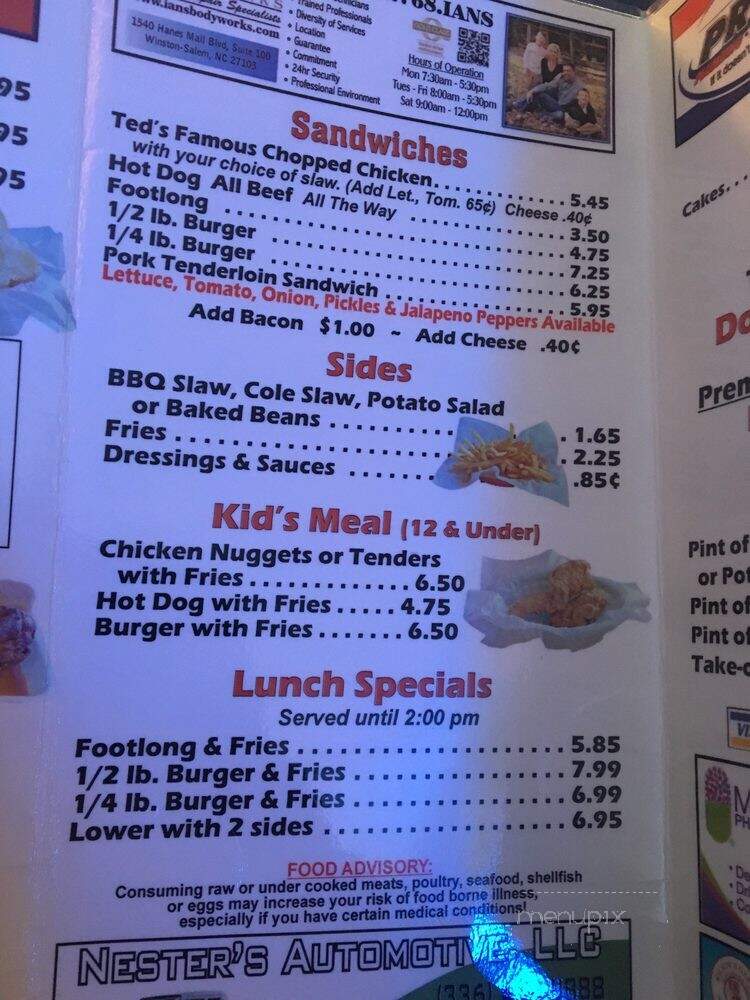 Ted's Kickin Chicken - Pfafftown, NC menu_pic