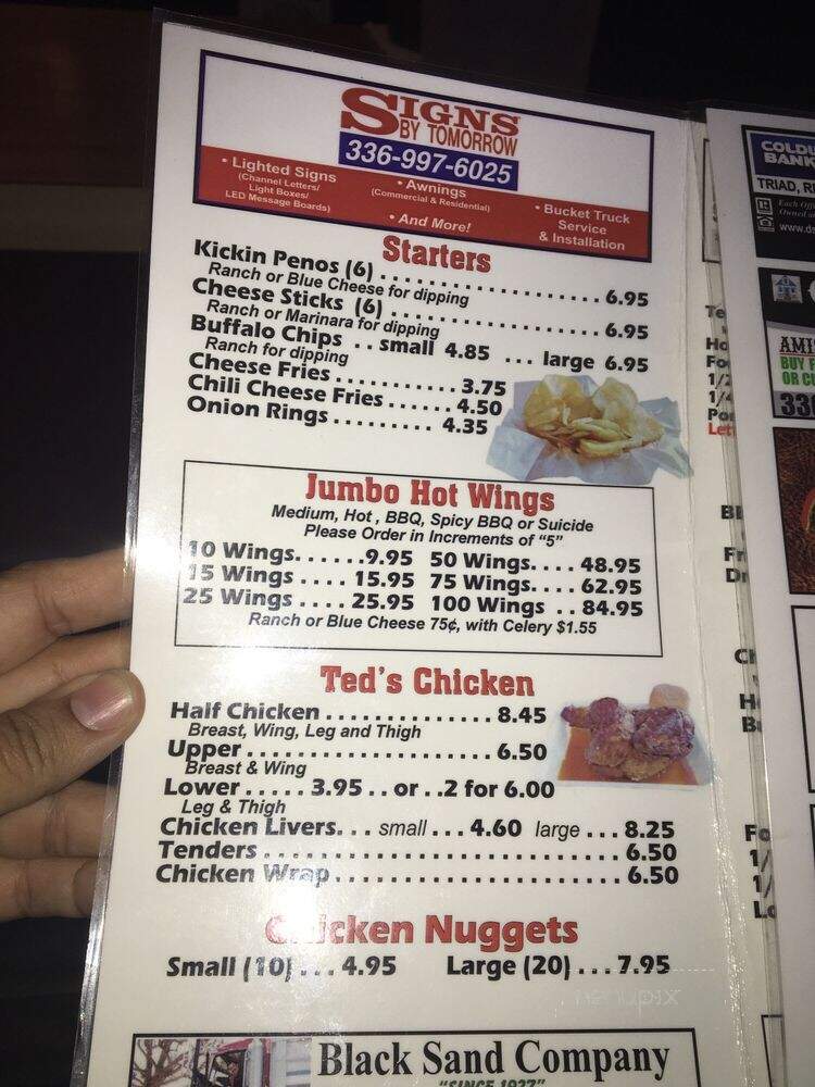 Ted's Kickin Chicken - Pfafftown, NC menu_pic