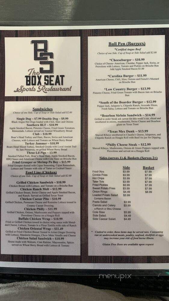 Box Seat - Greensboro, NC menu_pic