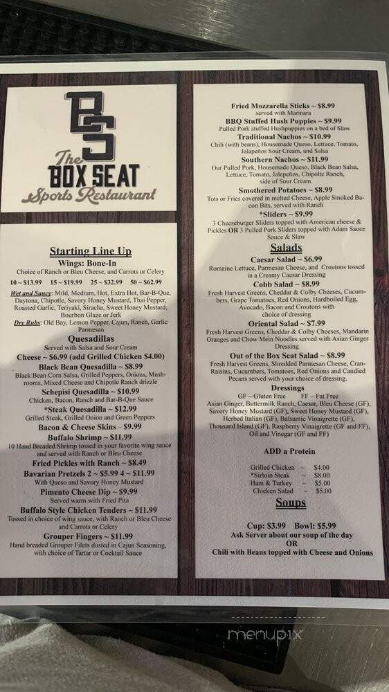 Box Seat - Greensboro, NC menu_pic