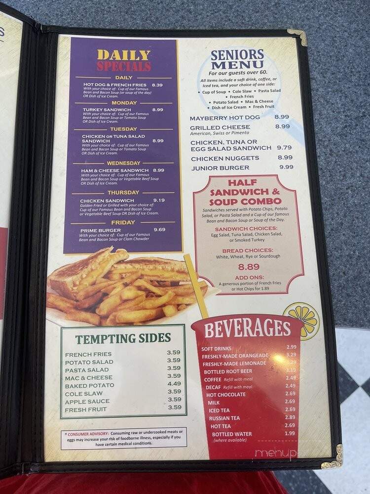 Mayberry Ice Cream Restaurants - High Point, NC menu_pic