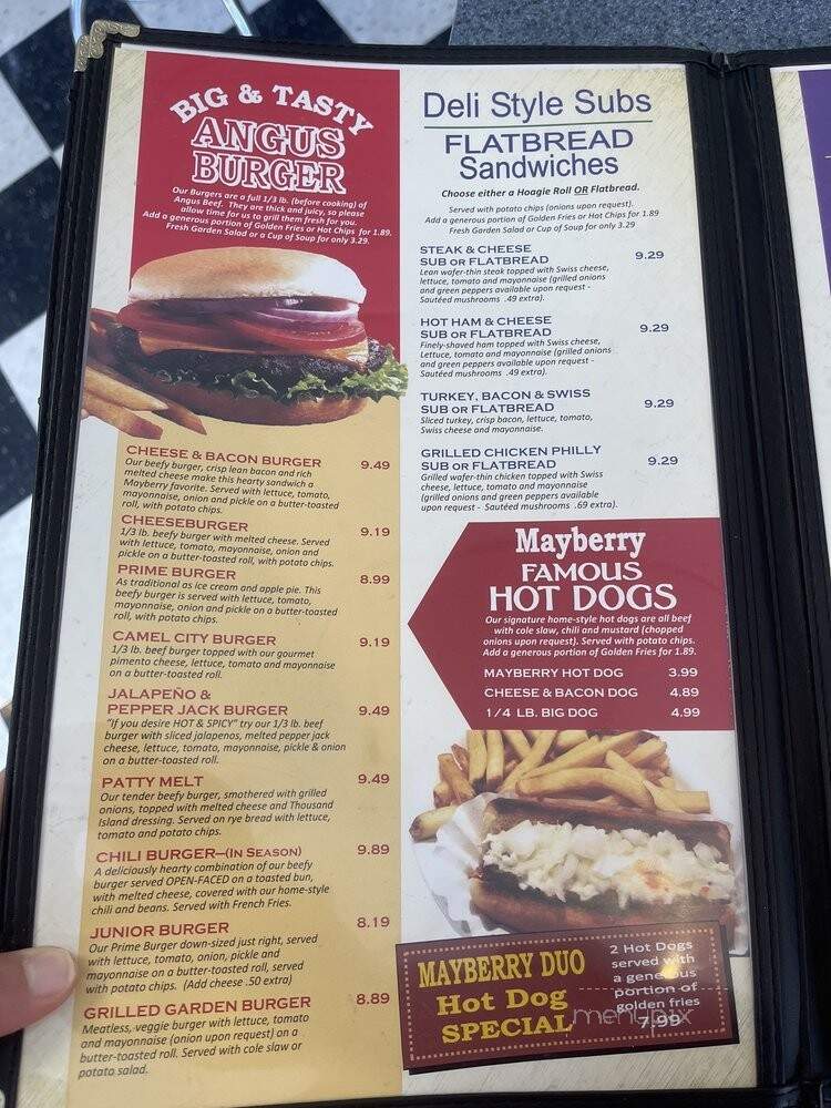 Mayberry Ice Cream Restaurants - High Point, NC menu_pic