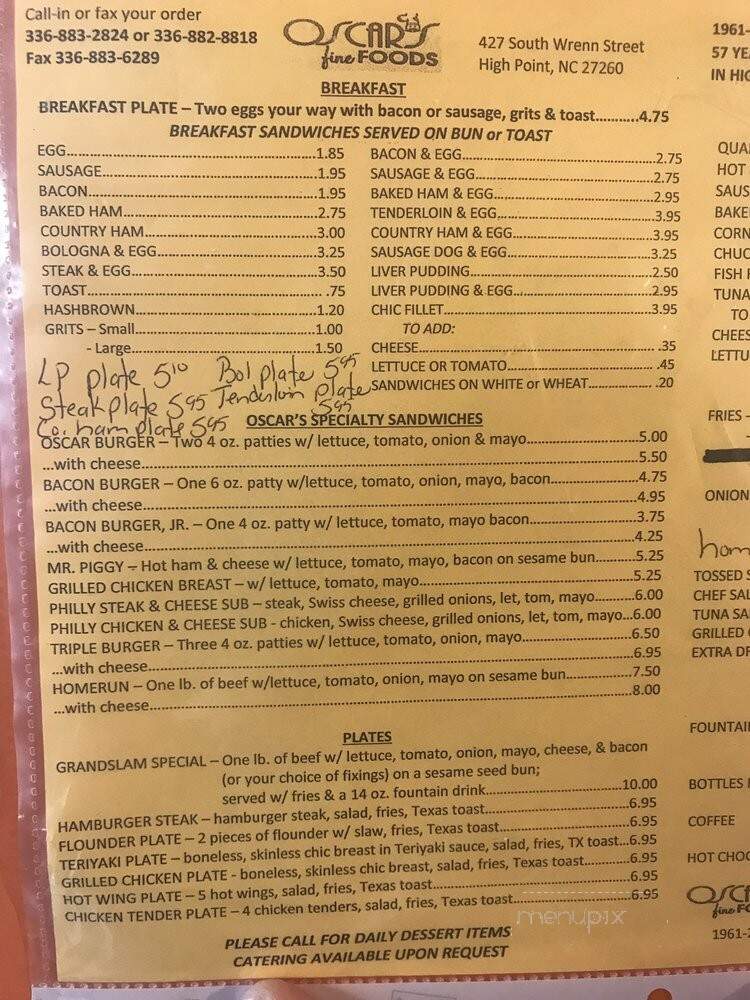 Oscar's Fine Food - High Point, NC menu_pic