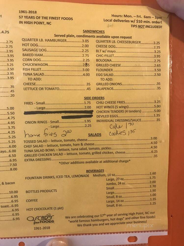 Oscar's Fine Food - High Point, NC menu_pic