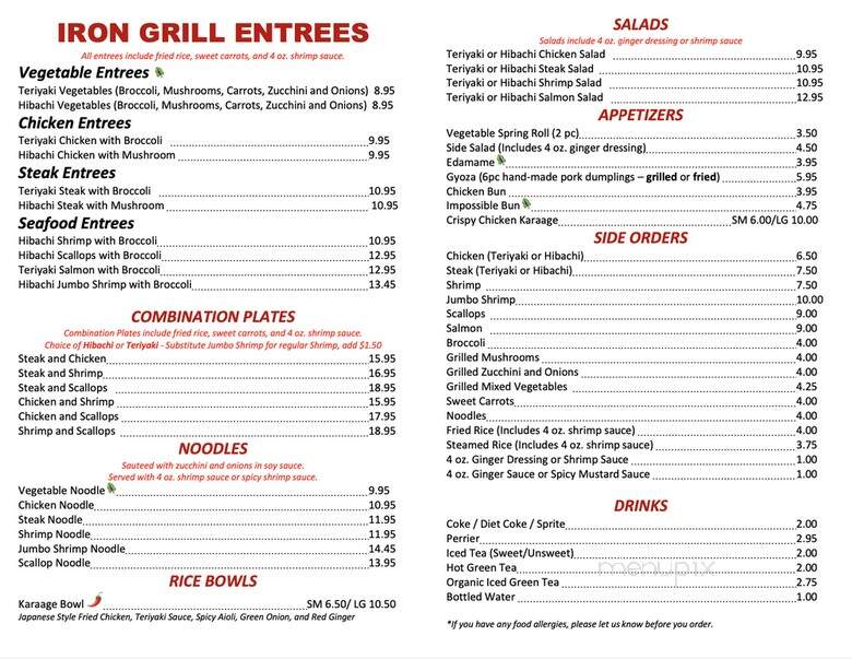 Iron Grill Japanese Express - Mooresville, NC menu_pic
