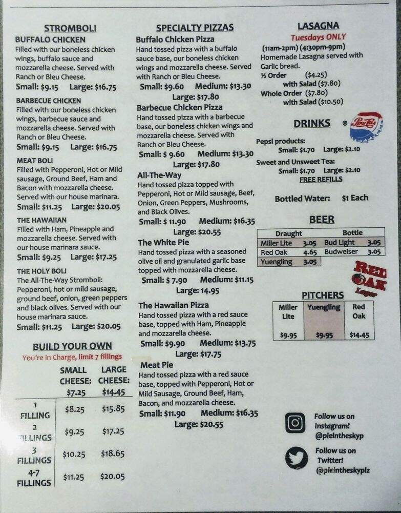 Pie In The Sky Pizza - Mooresville, NC menu_pic