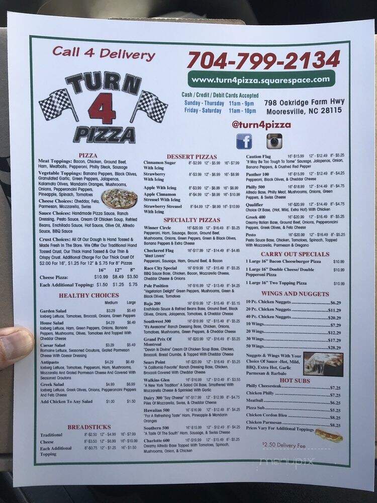Turn 4 Pizza - Mooresville, NC menu_pic