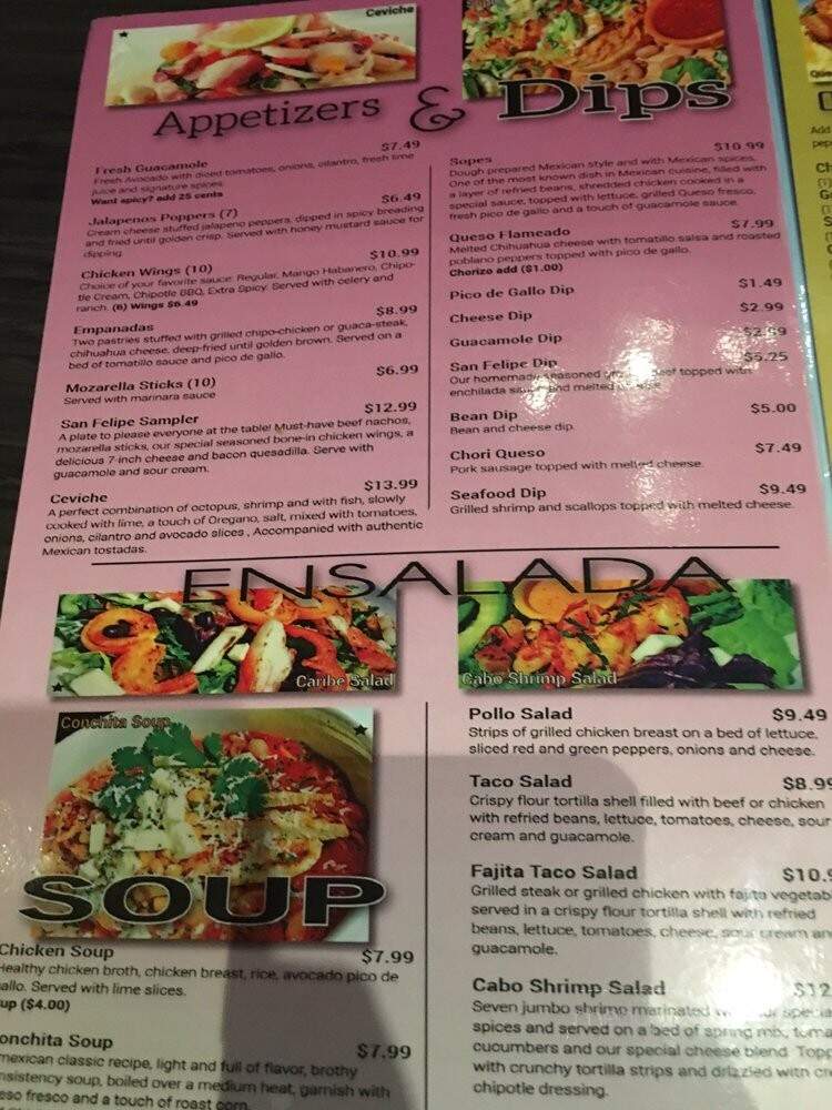 San Felipe Mexican Restaurant - Aberdeen, NC menu_pic