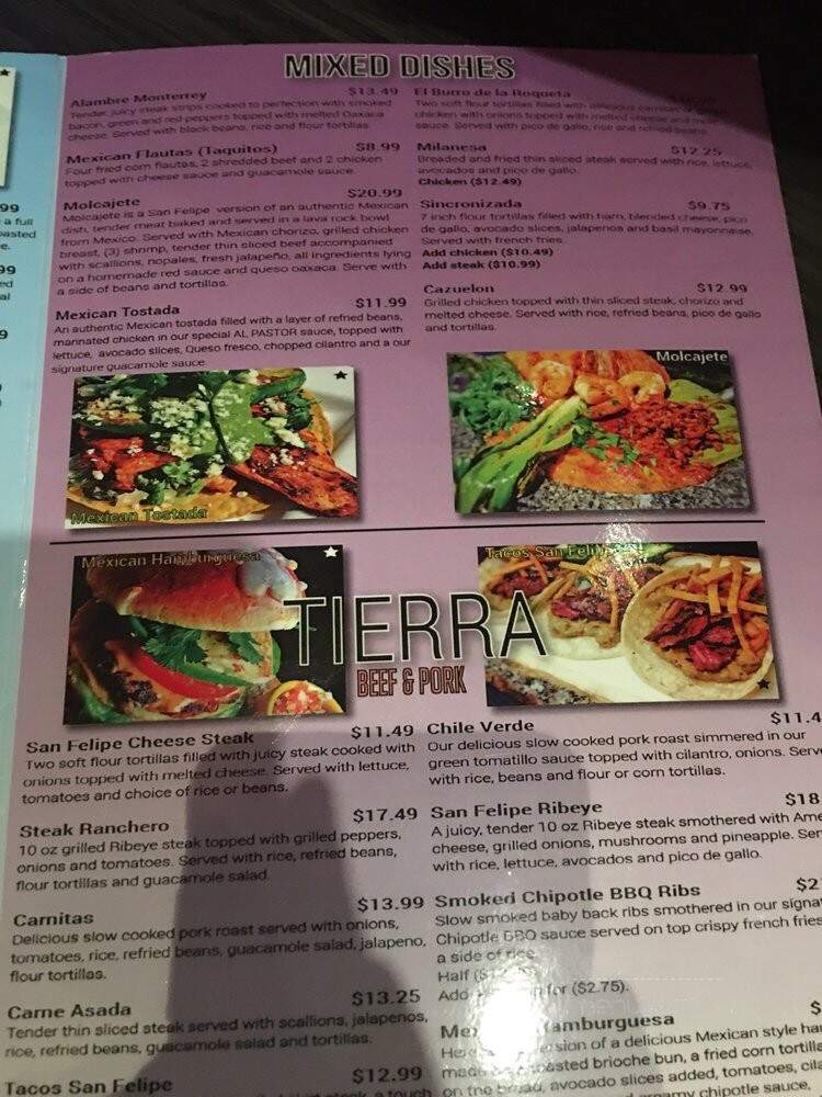 San Felipe Mexican Restaurant - Aberdeen, NC menu_pic