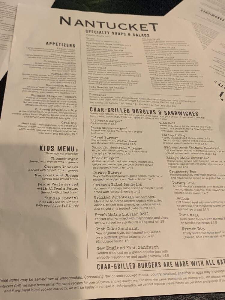 Nantucket Cafe & Grill - Chapel Hill, NC menu_pic