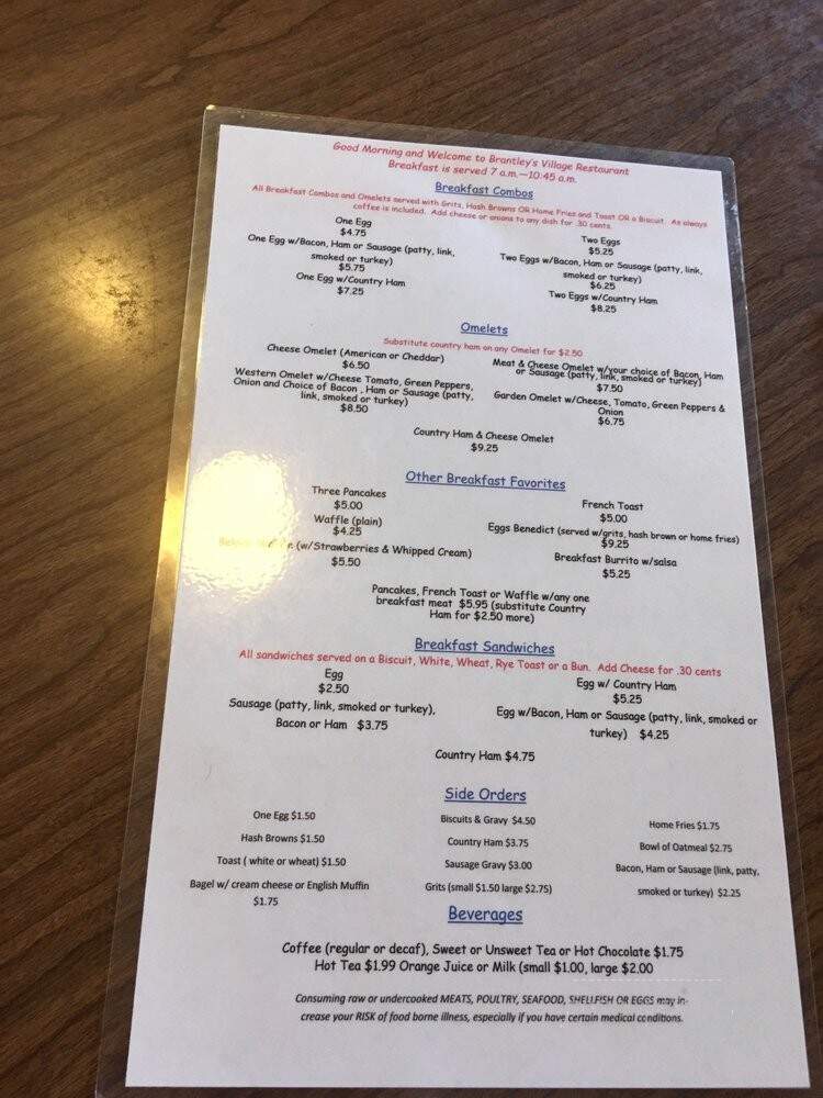 Village Restaurant - Oriental, NC menu_pic