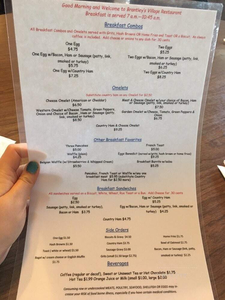 Village Restaurant - Oriental, NC menu_pic