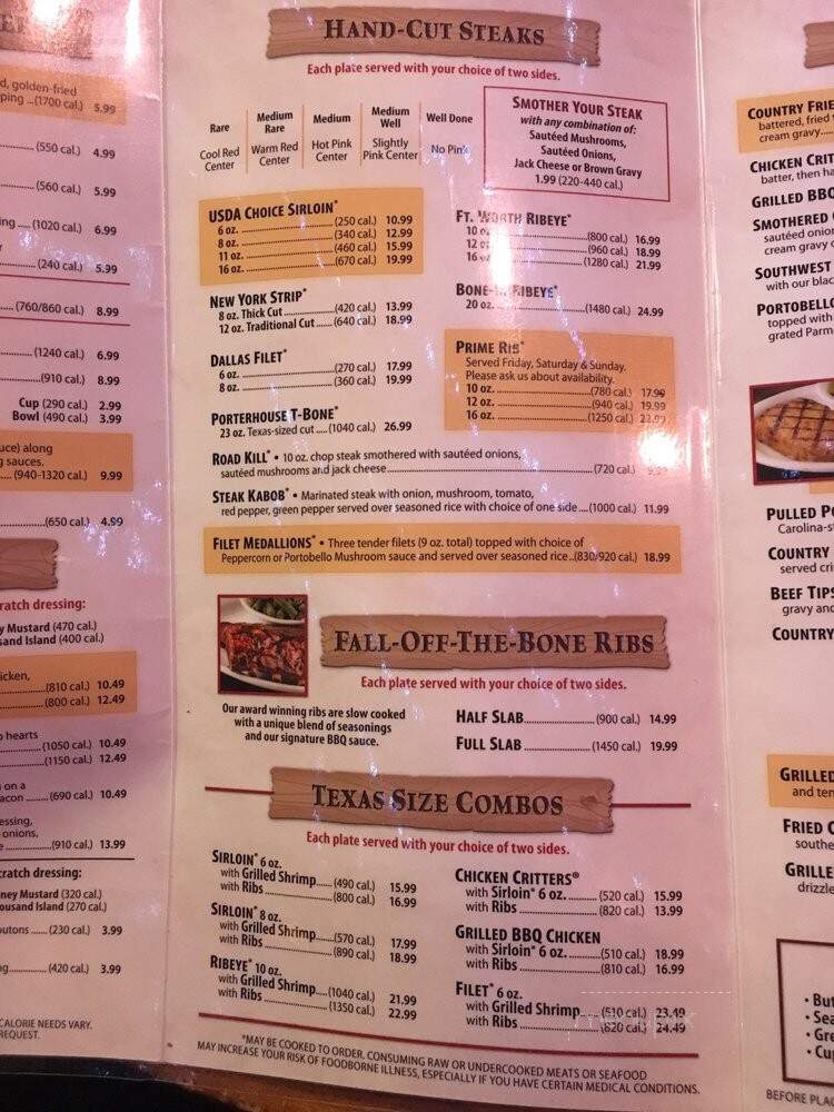 Texas Steakhouse & Saloon - Greenville, NC menu_pic