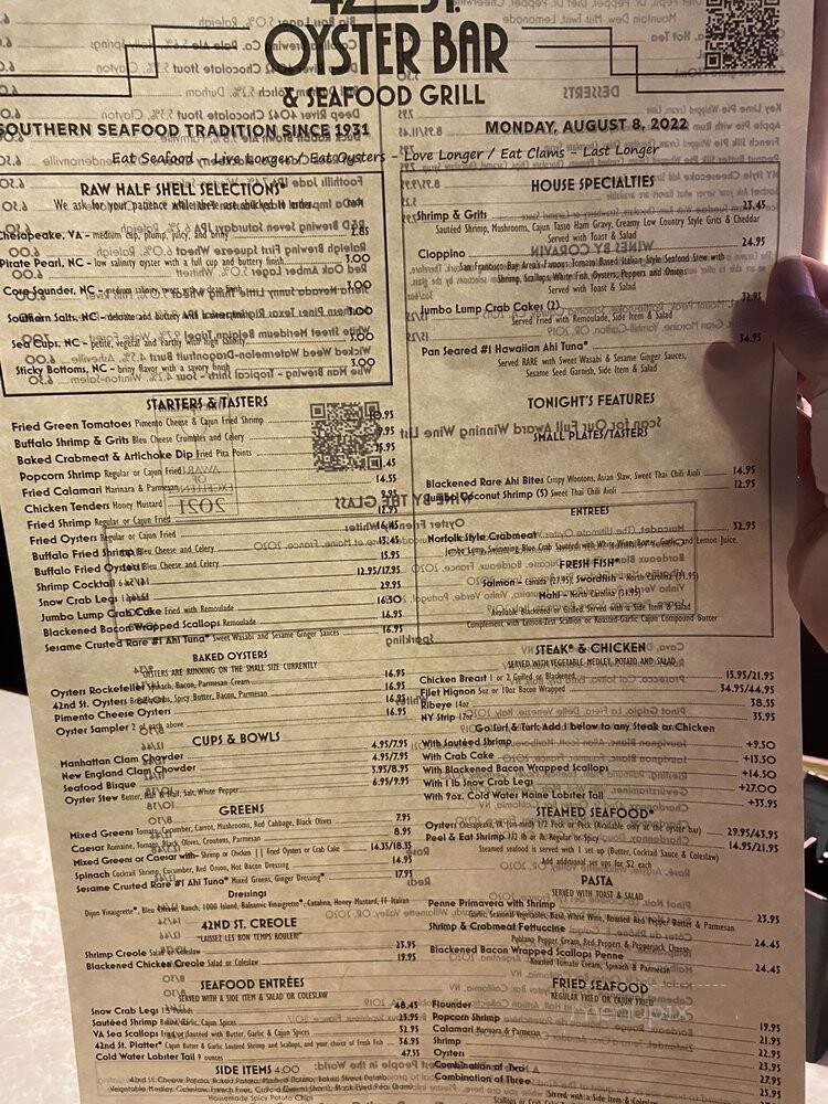 42 Street Oyster Bar & Seafood - Raleigh, NC menu_pic