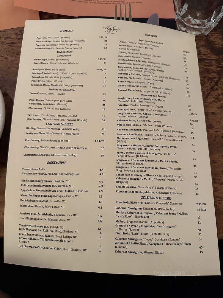 Caffe Luna - Raleigh, NC menu_pic