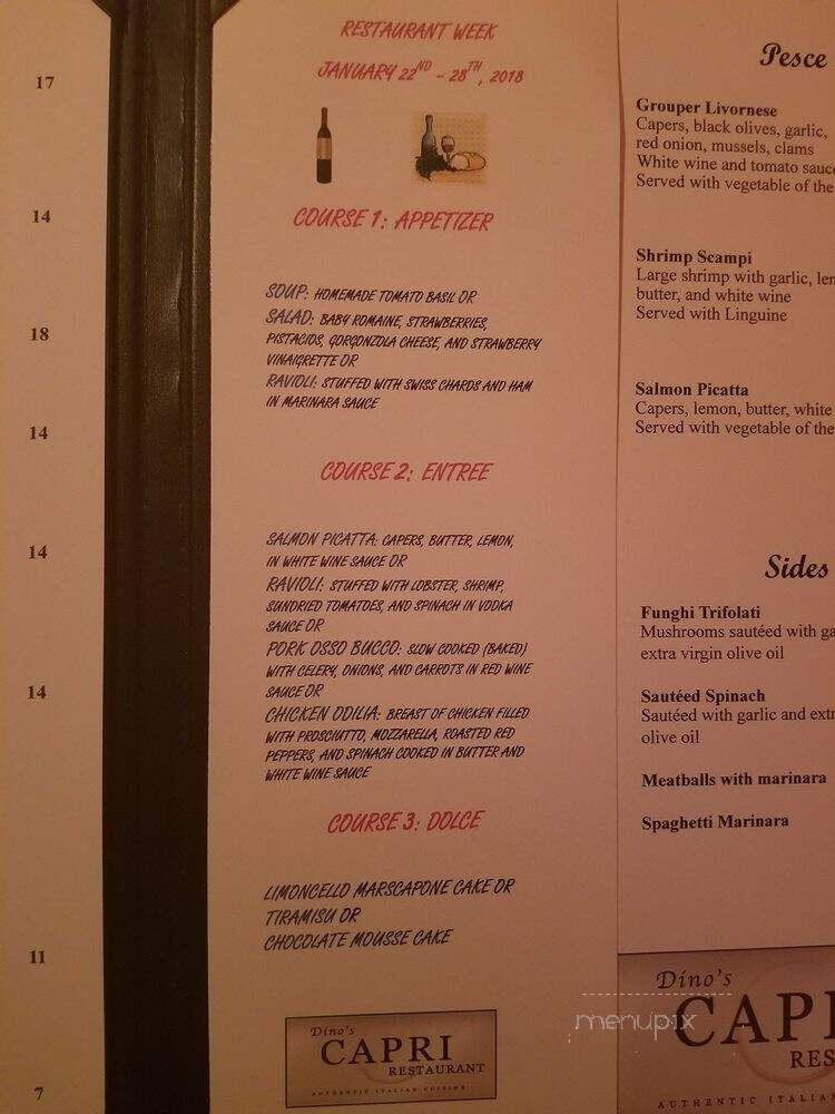 Capri Restaurant - Raleigh, NC menu_pic