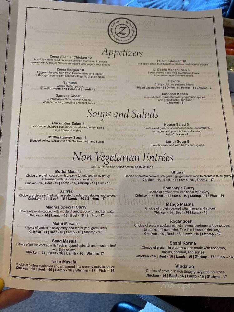 Zeera Indian Restaurant - Fuquay Varina, NC menu_pic